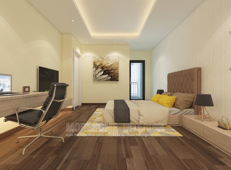 Giường ngủ này rất ấn tượng với chất liệu gỗ công nghiệp làm chủ đạo, kết hợp với đầu giường bọc da cao cấp sẽ mang lại sự mới mẻ và sáng tạo cho gia chủ yêu thích.